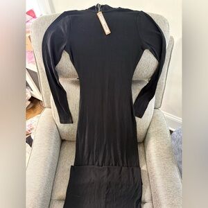 SKIMS mock turtleneck ribbed  Black Long Sleeve Dress size small NWT